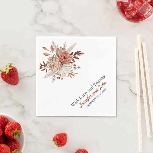 Serviette En Papier Automne Terracotta Rustique Floral Mariage (En situation)