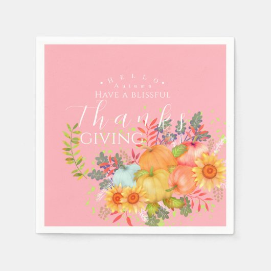 Serviette En Papier Automne Thankgiving rose (Devant)