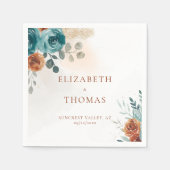 Serviette En Papier Automne Turquoise Burnt Orange Rose Aquarelle vert (Devant)