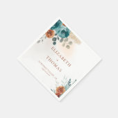 Serviette En Papier Automne Turquoise Burnt Orange Rose Aquarelle vert (Coin)