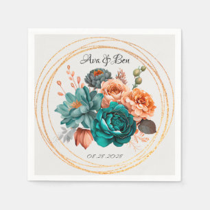 Serviette En Papier Automne Turquoise et Terracotta Peony Mariage or