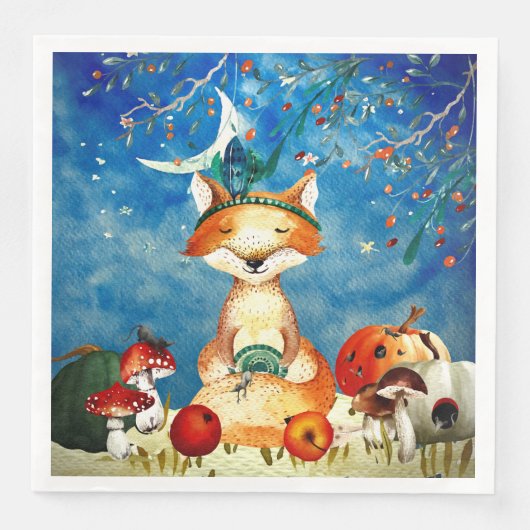 Serviette En Papier Automne Woodland Friends Fox Forest Illustration (Devant)