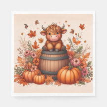 Autumn Highland Cow Paper Napkin
