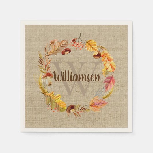 Serviette En Papier Autumn Leaf Wreath Custom Monogramme Thankgiving (Devant)