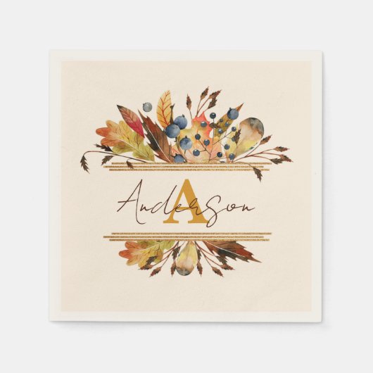 Serviette En Papier Autumn leaves frame personalized (Devant)