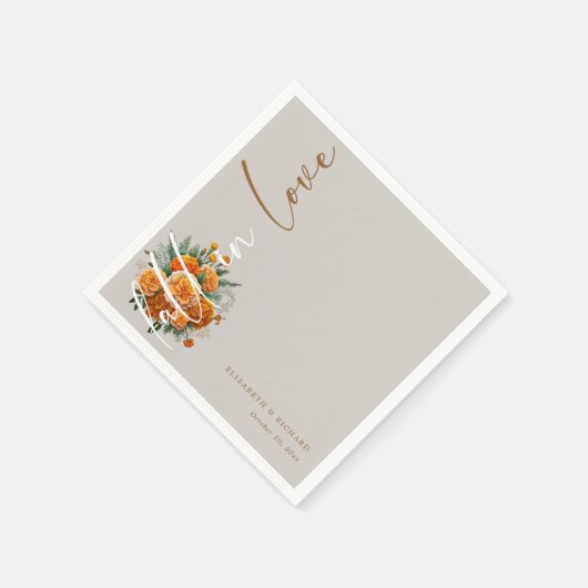 Serviette En Papier Autumn Love Blooms : Elegant Script Mariage de aut (Coin)