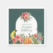 Serviette En Papier Autumn Pumpkins Pink Floral Birthday Party (Devant)