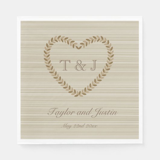 Serviette En Papier Autumn sprig coeur feuille monogramme mariage serv (Devant)