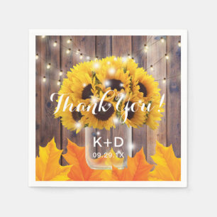 Serviette En Papier Autumn Sunflower Jar String lumières Mariage rusti