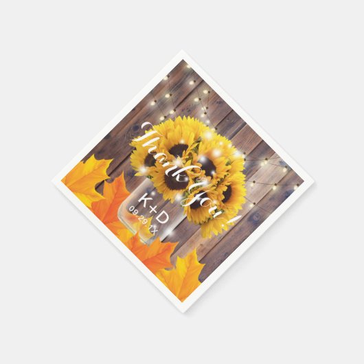 Serviette En Papier Autumn Sunflower Jar String lumières Mariage rusti (Coin)