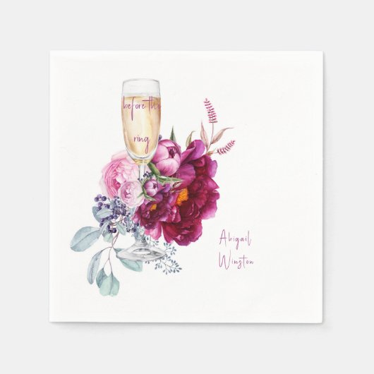 Serviette En Papier Avant l'anneau Champagne Magenta Bridal Napkins (Devant)