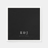Serviette En Papier Avec Amour Noir & Blanc Élégant Mariage Monogramme (Devant)