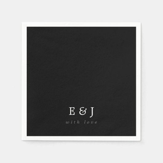 Serviette En Papier Avec Amour Noir & Blanc Élégant Mariage Monogramme (Devant)