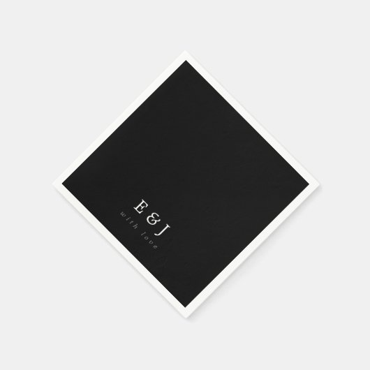 Serviette En Papier Avec Amour Noir & Blanc Élégant Mariage Monogramme (Coin)