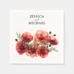 Serviette En Papier Avec des noms et des pavots Scarlet Petal Serenade