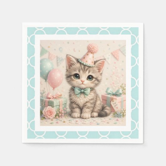 Serviette en papier avec illustration de chaton d' (Devant)
