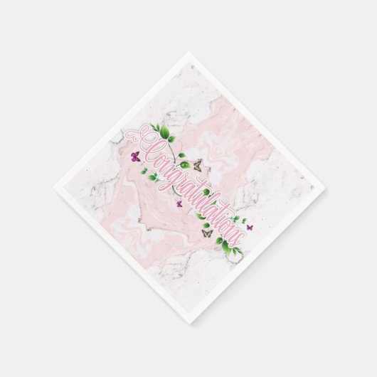 Serviette en papier avec texte Félicitations fleur (Coin)