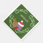 Serviette en papier avec un oiseau de Noël sur une (Coin)