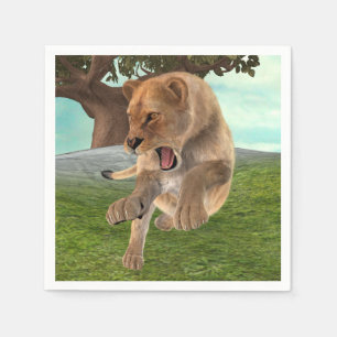 Serviette En Papier Aventure artistique de lionne féroce dans la jungl