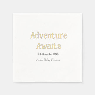 Serviette En Papier Aventure attend bébé ajouter nom date pastel