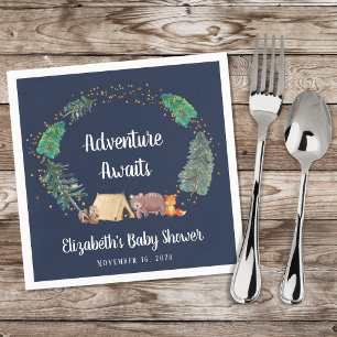 Serviette En Papier Aventure Attend le Baby shower des animaux des boi