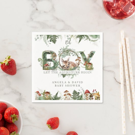Serviette En Papier Aventure Bois Champignon Fern Baby Boy Douche (En situation)