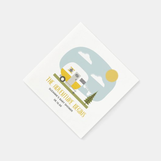 Serviette En Papier Aventure Camper Jaune Rétro Baby shower neutre (Coin)