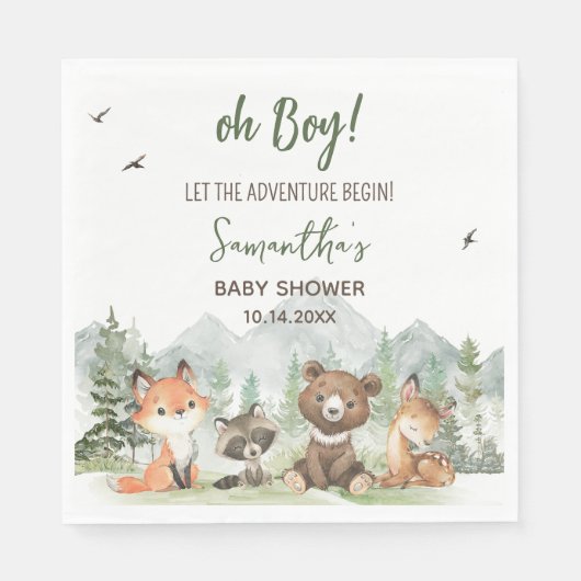 Serviette En Papier Aventure Commencer le Baby shower des animaux des  (Devant)