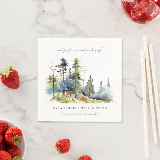 Serviette En Papier Aventure Commencer Pine Forest Paysage Mariage (En situation)