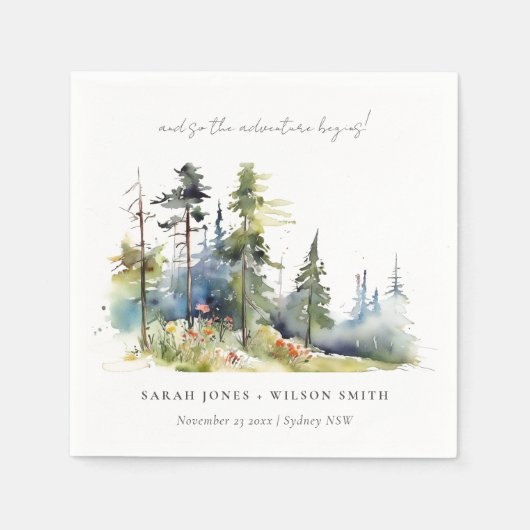 Serviette En Papier Aventure Commencer Pine Forest Paysage Mariage (Devant)