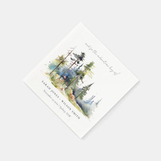 Serviette En Papier Aventure Commencer Pine Forest Paysage Mariage (Coin)