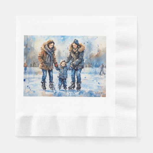 Serviette En Papier Aventure de patinage sur glace, (Devant)