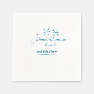 Serviette En Papier Aventure d'hiver attend bébé fête bleu flocon de n