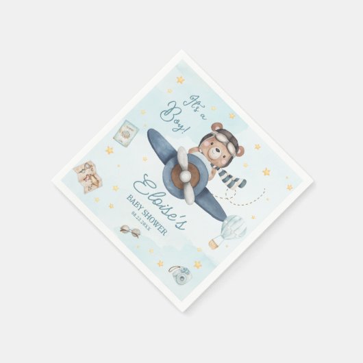Serviette En Papier Aventure mignonne Ours bleu Avion Oh Baby shower g (Coin)