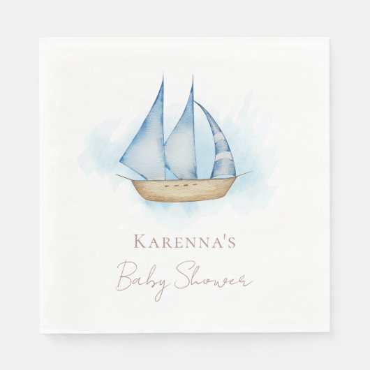 Serviette En Papier Aventure nautique Baby shower blanc serviettes (Devant)