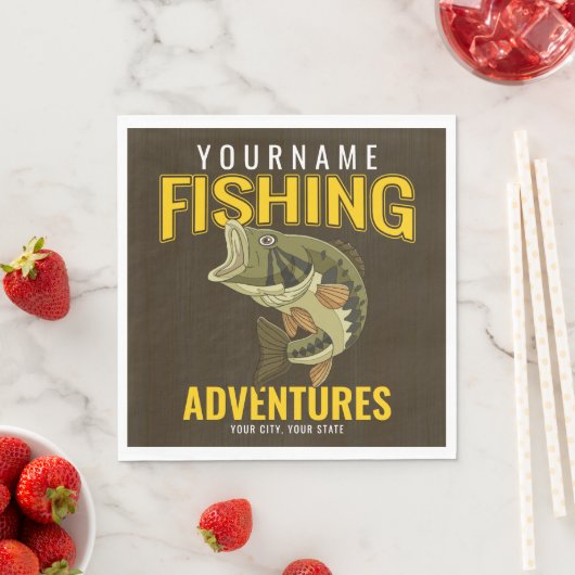 Serviette En Papier Aventures de pêche personnalisées Basse Pêcheur (En situation)