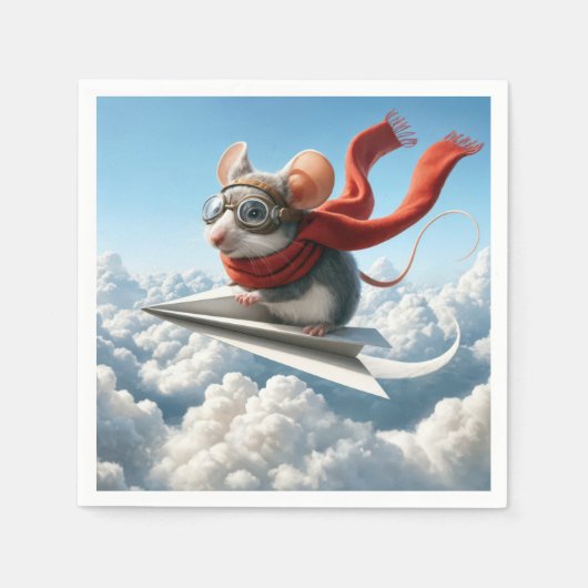 Serviette En Papier Aviateur Souris Piloter un avion en papier (Devant)