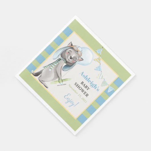 Serviette En Papier Aviateur Wolf, Baby shower rayé (Coin)