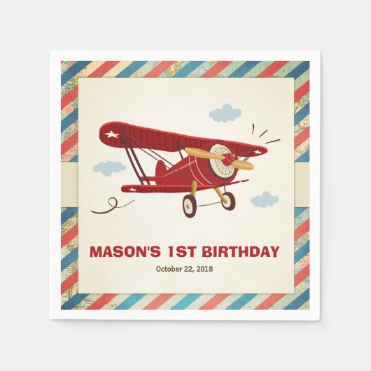 Serviette En Papier Avion Anniversaire Napkins Aventure Avion de voyag (Devant)