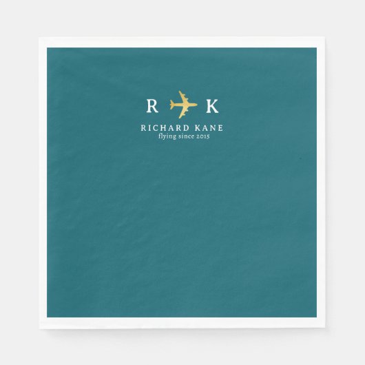 Serviette En Papier Avion avec initiales du pilote - bleu sarcelle fon (Devant)