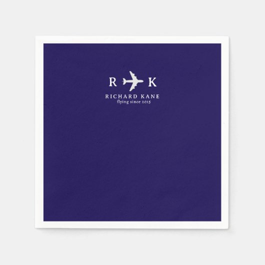 Serviette En Papier Avion avec initiales - Logo pilote bleu (Devant)