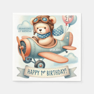 Serviette En Papier Avion Boy Bear 1ère fête d'anniversaire