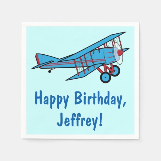 Serviette En Papier Avion Joyeux Anniversaire Nom Personnalisable (Devant)