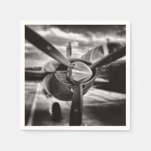 Serviette En Papier Avion propulseur noir et blanc
