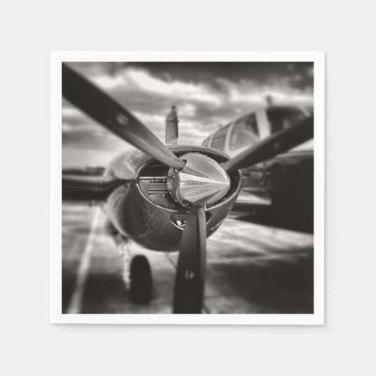Serviette En Papier Avion propulseur noir et blanc (Devant)