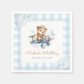 Serviette En Papier Avion Teddy Bear Bleu 1er anniversaire (Devant)