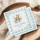 Serviette En Papier Avion Teddy Bear Pastel En vichy 1er anniversaire