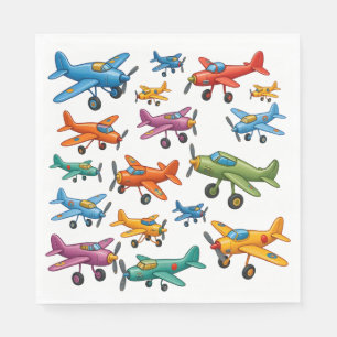 Serviette En Papier Avions Vintage Colorés - Aviation Rétro