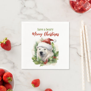 Serviette En Papier Avoir Une Béarche Joyeux Ours Polaire De Noël Drôl