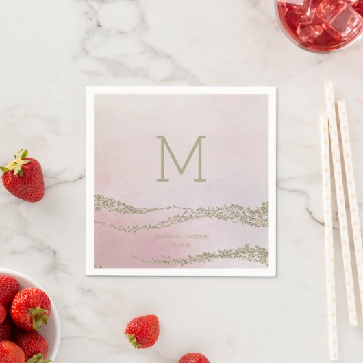 Serviette En Papier Awash Elegant Aquarelle Blush Mariage Monogramme (En situation)